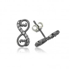 Gümüş Kalpli Sonsuzluk Çivili Küpe