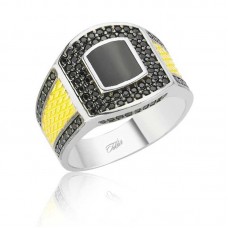 Gümüş Siyah Taşlı Erkek Yüzük