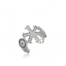 Gümüş Nazarlı Kar Tanesi Ayarlamalı Bayan Yüzük