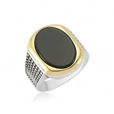 Gümüş Siyah Taşlı Erkek Yüzük