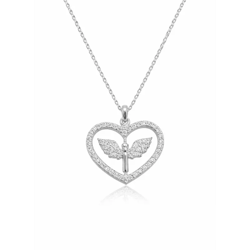 Gümüş Mikail Meleği Figürlü Kalp Kadın Kolye