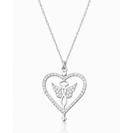 Gümüş Kalp İçinde Kanatlı Sonsuzluk Kolye