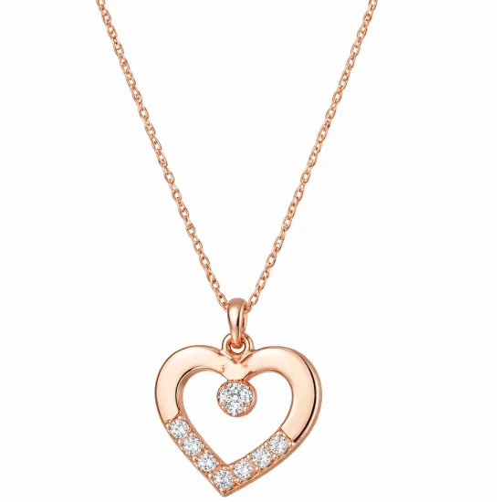 Gümüş Rose Minik Kalpli Tektaş Kadın Kolye