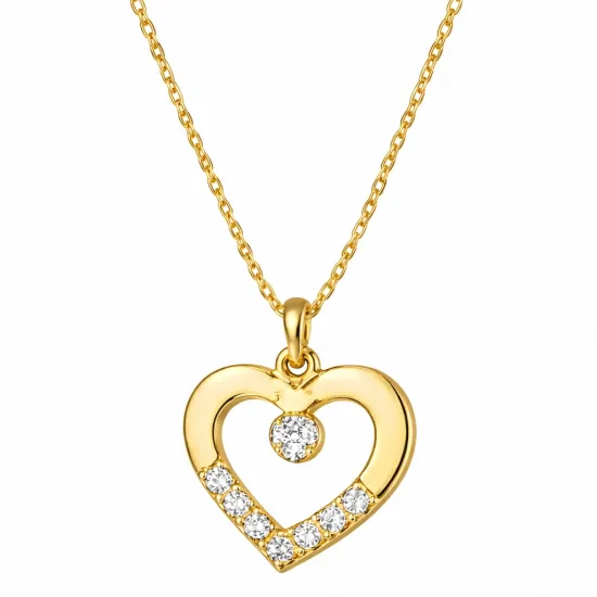 Gümüş Gold Minik Kalpli Tektaş Kadın Kolye