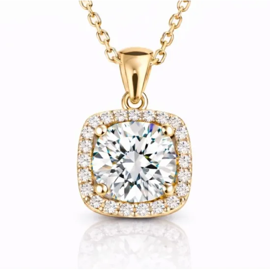 Gümüş Gold Kare Montür Tek Taş Kolye