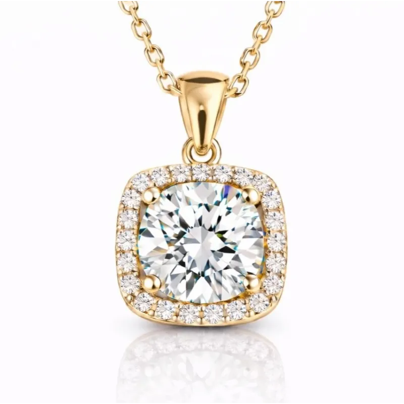 Gümüş Gold Kare Montür Tek Taş Kolye