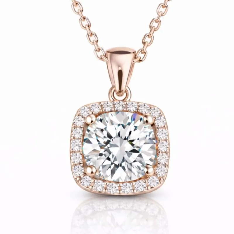 Gümüş Rose Kare Montür Tek Taş Kolye