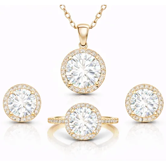 Gümüş Gold Yuvarlak Montür Tek Taş Kadın Set