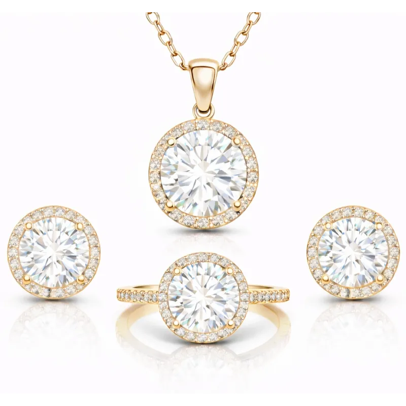 Gümüş Gold Yuvarlak Montür Tek Taş Kadın Set