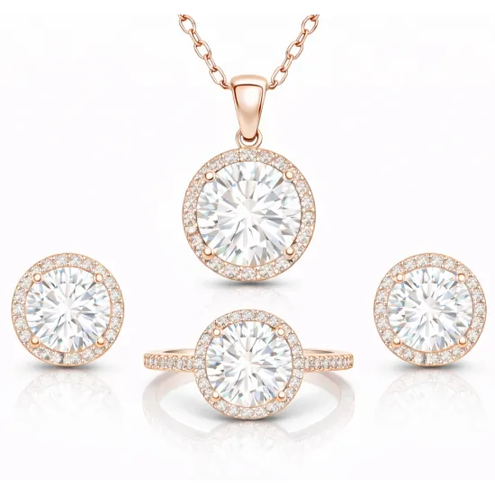 Gümüş Rose Yuvarlak Montür Tek Taş Set