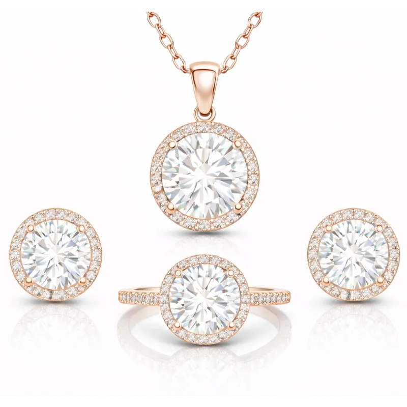 Gümüş Rose Yuvarlak Montür Tek Taş Set