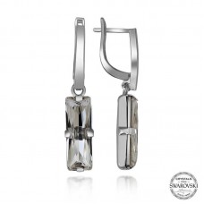 Swarovski Crystal Taşlı Gümüş Beyaz Baget Sallantılı Kadın Küpe