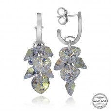 Swarovski Crystal Taşlı Gümüş Kalp Salkım Sallantılı Çivili Kadın Küpe