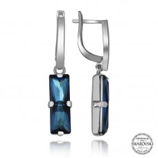 Swarovski Crystal Taşlı Gümüş Mavi Baget Sallantılı Kadın Küpe