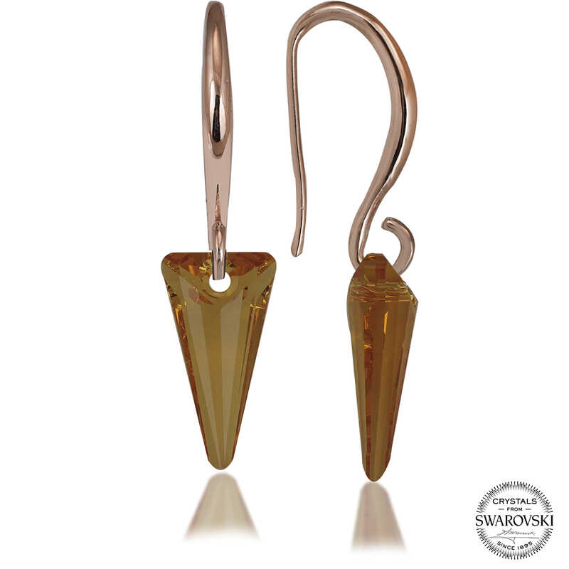 Swarovski Crystal Taşlı Gümüş Sarı Taşlı Üçgen Sallantılı Kadın Küpe Swarovski Crystal Taşlı Gümüş Sarı Taşlı Üçgen Sallantılı Kadın Küpe