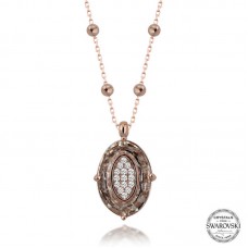 Swarovski Crystal Taşlı Rose Top Zincir Oval Gümüş Kadın Kolye