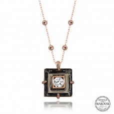 Swarovski Crystal Taşlı Rose Top Zincir Siyah Elmas Gümüş Kadın Kolye