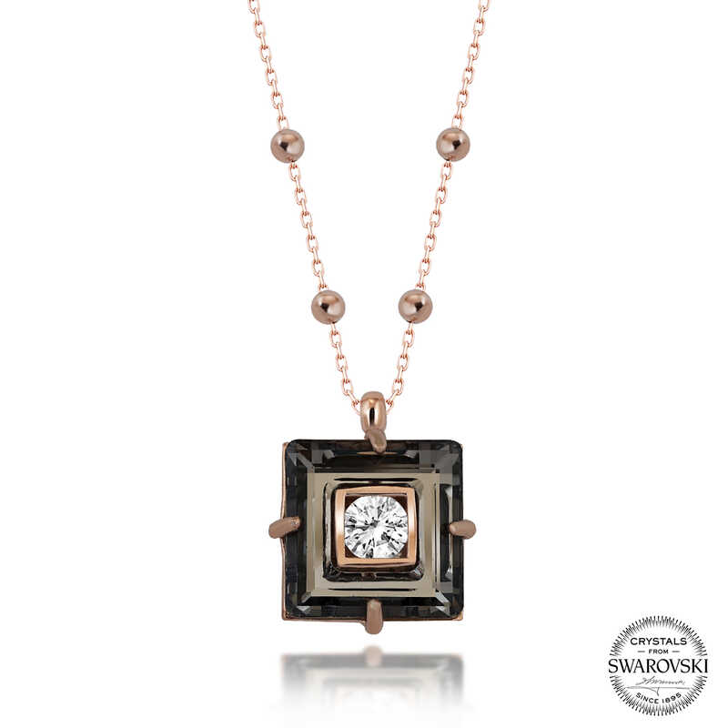 Swarovski Crystal Taşlı Rose Top Zincir Siyah Elmas Gümüş Kadın Kolye Swarovski Crystal Taşlı Rose Top Zincir Siyah Elmas Gümüş Kadın Kolye