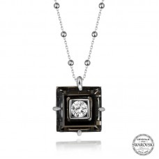 Swarovski Crystal Taşlı Top Zincir Siyah Elmas Gümüş Kadın Kolye