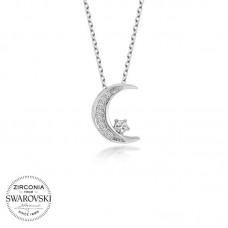 Swarovski Taşlı Gümüş Ayyıldız Bayan Kolye
