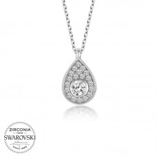 Swarovski Taşlı Gümüş Damla Tektaş Bayan Kolye