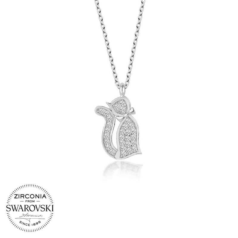 Swarovski Taşlı Gümüş Kedi Bayan Kolye Swarovski Taşlı Gümüş Kedi Bayan Kolye