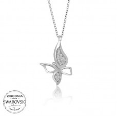 Swarovski Taşlı Gümüş Kelebek Bayan Kolye