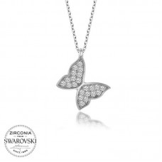 Swarovski Taşlı Gümüş Kelebek Bayan Kolye