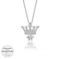 Swarovski Taşlı Gümüş Kral Tacı Bayan Kolye