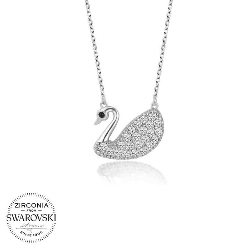 Swarovski Taşlı Gümüş Kuğu Bayan Kolye Swarovski Taşlı Gümüş Kuğu Bayan Kolye