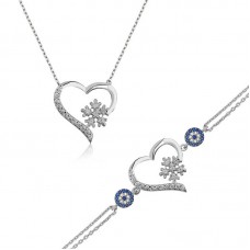 Gümüş Kalp Kar Tanesi Bayan Set