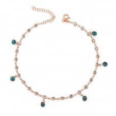 ​Gümüş Sıralı Zirkon Taşlı Nazarlı Rose Halhal