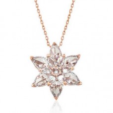 Gümüş Rose Beyaz Lotus Çiçeği Kolye