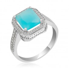 Gümüş Turkuaz Baget Kare Bayan Yüzük