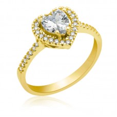 Gümüş Gold Kalpli Bayan Yüzük