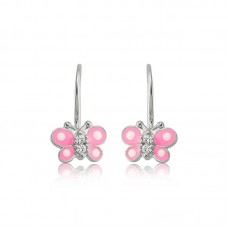 Gümüş Sallantılı Pembe Kelebek Çocuk Küpesi