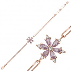 Gümüş Rose Lila Lotus Çiçeği Kadın Bileklik