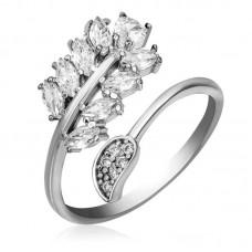 Gümüş Ayarlanabilir Beyaz Taşlı Yaprak Kadın Yüzük