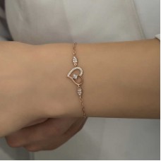 Gümüş Rose Kalpli Tektaş Kadın Bileklik