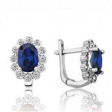 Gümüş Mavi Çiçek Desenli J Kadın Küpe