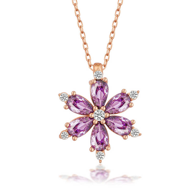 Gümüş Rose Mor Lotus Çiçeği Kadın Kolye Gümüş Rose Mor Lotus Çiçeği Kadın Kolye