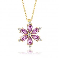 Gümüş Gold Mor Lotus Çiçeği Kadın Kolye