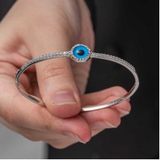 Gümüş Nazarlı Göz Kadın Bilezik