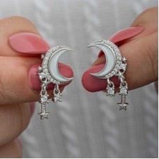 Gümüş Sallantılı Ay Yıldız Kadın Küpe