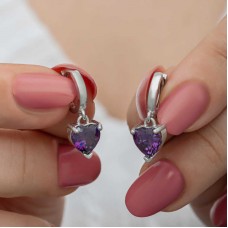 Gümüş Mor Taşlı Kalpli Kadın Küpe