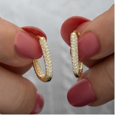 Gümüş Gold Çift Sıra Beyaz Taşlı J Kadın Küpe