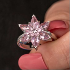 Gümüş Pembe Lotus Çiçeği Kadın Yüzük