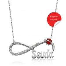 Gümüş Uğur Böcekli İsimli Sonsuzluk Bayan Kolye