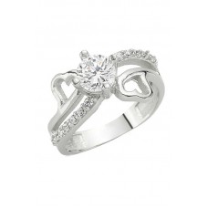 Gümüş Kalpli Tek Taş Bayan Yüzük