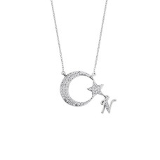 Ay Yıldızım Harfli Gümüş Kolye GMS988